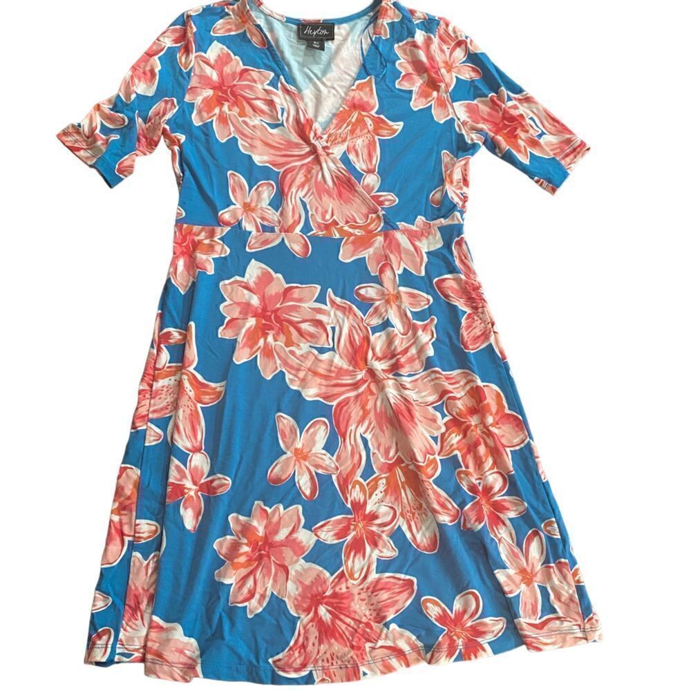 Heyton floral wrap dress small blue orange short sleeve
